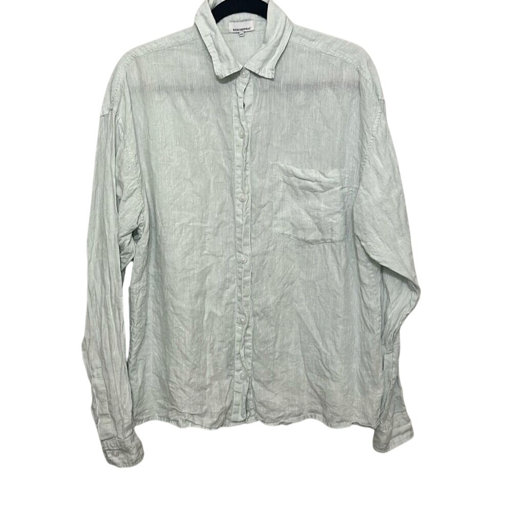 WeWoreWhat Womens Light Blue Linen Long Sleeve Button Down Shirt XS/S